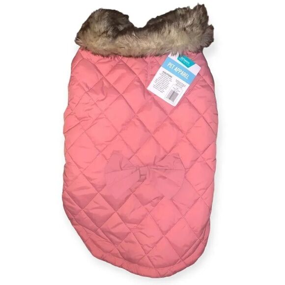 Frisco Pet Apparel Dog Coat Pink Quilted Fur Collar Size large - Picture 1 of 2